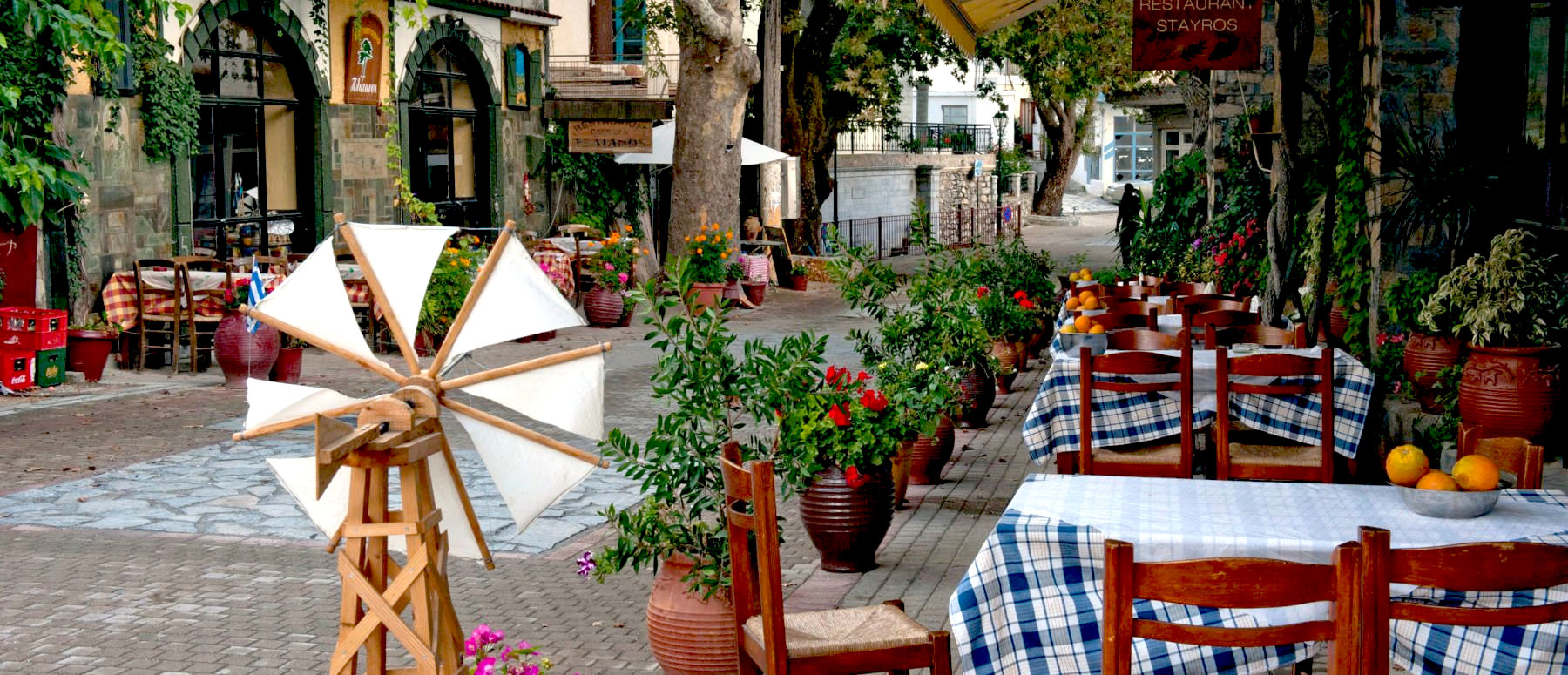 Crete Lasithi Psihro Village street with taverns